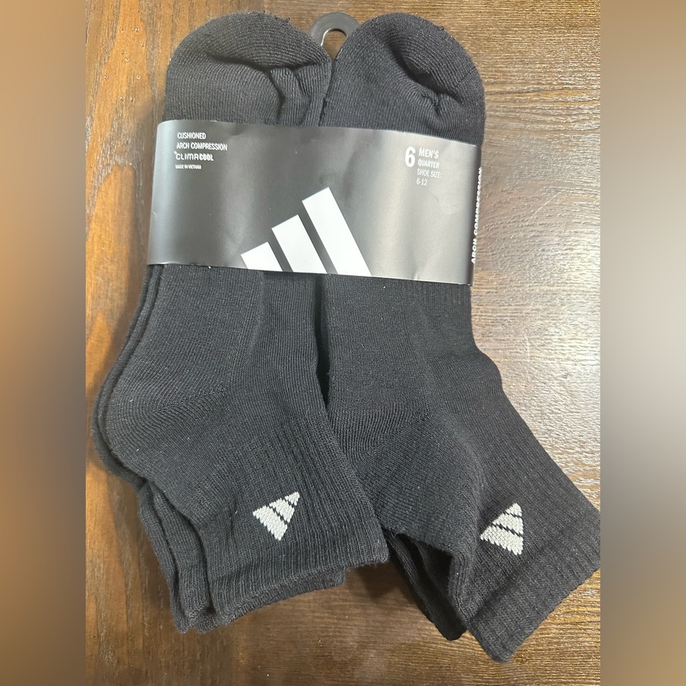 adidas Black Quarter Athletic Socks - 6-Pack